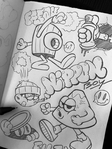 Easy Graffiti, Character Tattoos, Easy Graffiti Drawings, Graffiti Art Letters, Arte Doodle, Cartoon Character Tattoos, Graffiti Doodles, Doodle Art Drawing, Graffiti Style Art