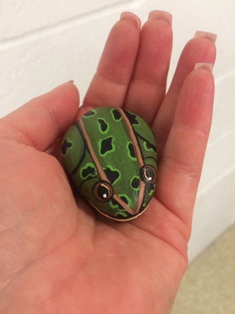 Realistic frog rock painted by Amy K. Rock Frog, Turtle Painted Rocks, Rock Crafts Diy, Frog Rock, Turtle Rock, Garden Rock Art, Rock Aesthetic, Diy Rock Art, Painted Rock Animals