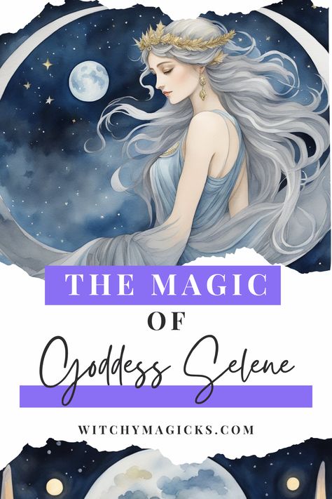 Who is Goddess Selene? Discover the enchanting Moon Goddess of Greek mythology! Learn about her origins, symbols, and the myths that surround her. Dive into the fascinating world of Selene and uncover how you can connect with her powerful lunar energy. Click now to explore the magic of Goddess Selene! #GoddessSelene #MoonGoddess #GreekMythology #LunarEnergy #MoonMagic Greek Goddess Selene Tattoo, Greek Mythology Selene, Offerings For Selene, Selene Goddess Aesthetic, Lady Selene, Selene Aesthetic, Selene Goddess Of The Moon, Selene Goddess, Deity Work