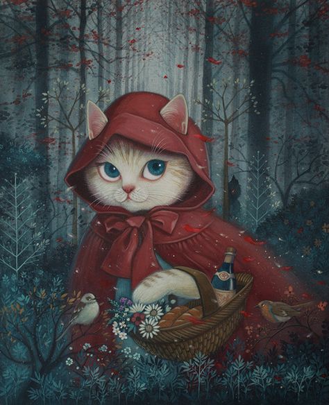 Phoenix Chan, Red Riding Hood Art, Arte Indie, Image Chat, 캐릭터 드로잉, Cats Illustration, Cat Portraits, Little Red Riding Hood, Fantasy Illustration