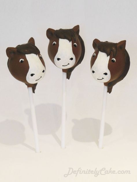 Horse Cake Pops • Definitely Cake Horse Cake Pops How To Make, Horse Cakepops, Horse Cake Pops, Horses Cake, Horse Racing Party, Horse Birthday Cake, Pop Cakes, Horse Cookies, Farm Animal Party