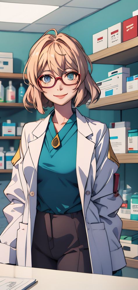 Violet evergarden, Ali AJ Art, AI generated, pharmacy, pharmacist, lab coat, glasses, mobile wallpaper Pharmacy Art Wallpaper, Pharmacist Drawing, Pharmacy Art Pharmacists, Pharmacy Outfit, Pharmacist Illustration, Pharmacist Wallpaper, Pharmacist Outfit, Pharmacy Wallpaper, Pharmacy Art