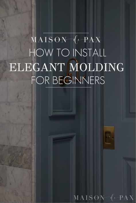 Looking to add DIY picture frame molding to your walls? Check out this simple step-by-step tutorial for a beautiful, elegant result! Moldings And Trim Bedroom, Diy Hallway Molding, Diy Framing A Wall, Diy Frame Molding, Molding On Large Wall, Easy Picture Frame Molding, Picture Frame Molding Powder Room, How To Add Molding To Walls, Wall Molding Entryway