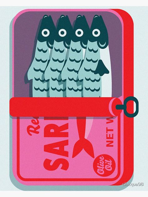 "Real Sardines in Olive Oil" Sticker for Sale by cilacqua98 | Redbubble Sardine Can Painting, Sardine Artwork, Sardine Tin Illustration, Sardines Drawing, Tin Can Illustration, Sardine Packaging, Sardines Art, Sardine Print, Sardine Illustration