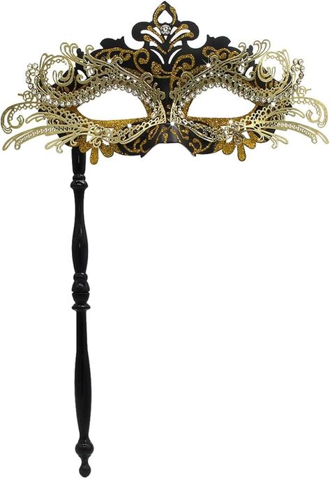 Amazon.com: WILOVCOS Womens Masquerade Mask with Stick, Handheld Mardi Gras Mask,Venetian Party Masks (Black & Gold) : Clothing, Shoes & Jewelry Handheld Masquerade Mask, Masquerade Mask With Stick, Masquarade Mask, Mask Venetian, Gold Clothing, Party Masks, Mardi Gras Mask, 17th Birthday, Masquerade Mask