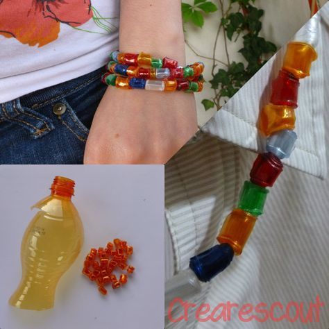 DIY plastic beads recipe 2: plastic bottles Plastik Recycling, Bottles Diy, Reuse Plastic Bottles, Plastic Bottle Art, Diy Plastic Bottle, Plastic Bottle Crafts, Recycled Projects, Diy Recycle, Plastic Crafts