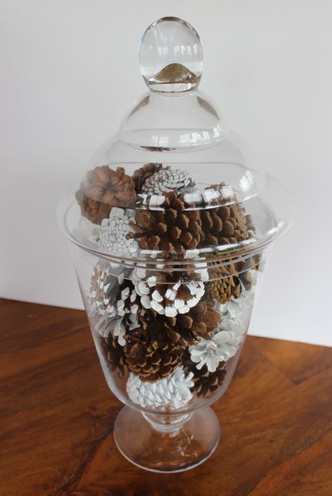 More pinecones! Snow frosted pinecones. - Momcrieff Center Peices, Frosted Pinecones, Painted Pinecones, Fall Crafts Diy, Decor Buy, Apothecary Jars, Natural Elements, Christmas Decorating, Diy Holiday