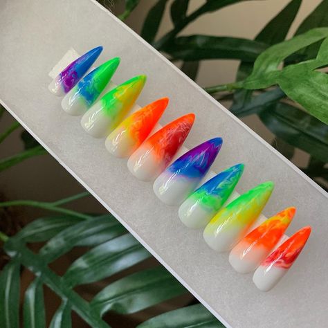 #etsy shop: Pride Press On Nails https://etsy.me/3Ts8Gyv #rainbow #white #pridenails #pridemonth #pride #pressonnails #rainbownails #stilettonails #longnails Rainbow Nails Acrylic Pride, Pride Nails Acrylic, Rainbow Nails Acrylic, Pride Nails Designs, Rainbow Nail Art Designs, Rainbow French, Pride Nails, Rainbow Nails Design, Rainbow Nail Art