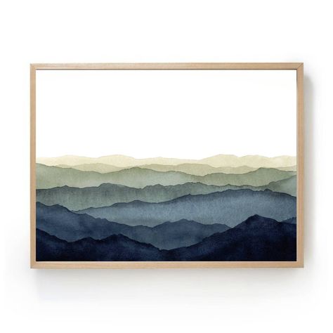 Red Abstract Painting, Mountains Wall Art, Landscape Blue, Misty Mountain, Mountain Art Print, Grand Art Mural, Wall Art Watercolor, Art Watercolor Painting, Minimalist Landscape