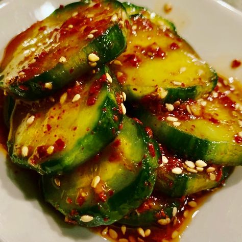 Spicy Korean Marinated Cucumber Oi Muchim - Fab Food Flavors Kimchi Soup Recipe, Spicy Cucumbers, Korean Cucumber, Food Flavors, Marinated Cucumbers, Korean Side Dishes, Kimchi Fried Rice, Kimchi Recipe, Gluten Free Chili