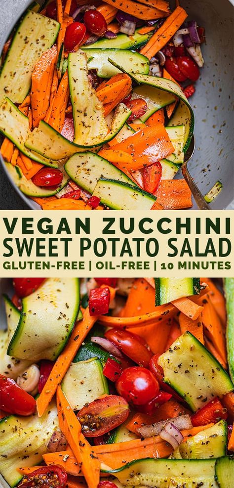 Raw Vegetables Snacks, Raw Sweet Potato Recipes, Raw Zucchini Recipes, Raw Vegetable Recipes, Raw Vegan Salad, Raw Vegetables Recipes, Potato Salad Vegan, Salads Healthy, Raw Sweet Potato