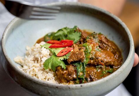 Recipe of the week: Tom Kerridge's Malaysian-style beef curry Crying Tiger Beef Recipe, Curried Lamb Shanks, Sri Lankan Beef Curry Recipe, Durban Beef Curry Recipe, Cape Malay Lamb Curry, Stewing Steak, Tom Kerridge, Beef Curry Recipe, Great British Food