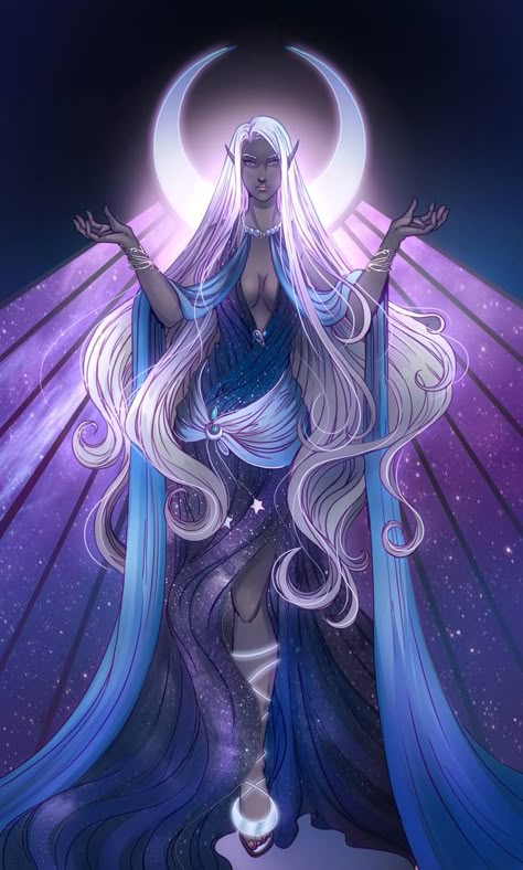 Elf Goddess, Mroczny Elf, Arte Do Kawaii, Anime Elf, Dark Elves, Goddess Artwork, Dark Elf, Goddess Art, Moon Goddess