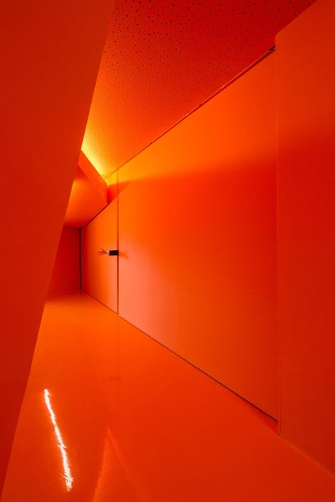 Socio-cultural Center in Mulhouse (France) | Paul Le Quernec | Photo: 11h45 | Archinect Orange Light Aesthetic, Mulhouse France, Orange Aesthetics, Orange Interior, Color Aesthetic, Rainbow Aesthetic, Orange You Glad, Orange Aesthetic, Orange Wallpaper