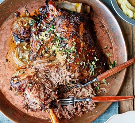 Slow-roasted shoulder of lamb, mmm supper tonight while the kids and I ride horses and swim, supper cooks 😋😋 Lamb Slow Cooker Recipes, Slow Cooker Lamb, Lamb Recipe, Roast Lamb, Lamb Shoulder, Roasted Onions, Lamb Dishes, Bbc Good Food, Lamb Roast