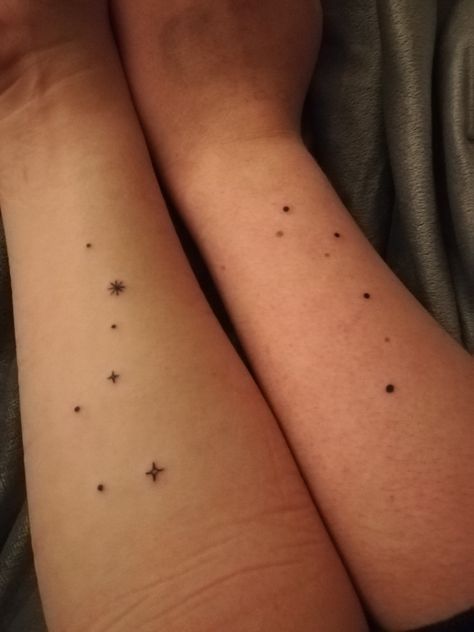 Seven Sisters Pleiades Tattoo, 7 Sisters Constellation Tattoo, Sister Star Tattoos, Sister Constellation Tattoo, Seven Sisters Constellation Tattoo, Big Dipper Constellation Tattoo, Big Dipper Tattoo Ideas, Matching Constellation Tattoo, Big Dipper Little Dipper Tattoo Sisters