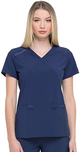 Dickies EDS Essentials Mock Wrap Scrub Top, 3XL, Navy Scrubs For Women, Womens Scrubs, Wrap Top, Scrubs, Moisture Wicking, Essence, Medical, Womens Tops