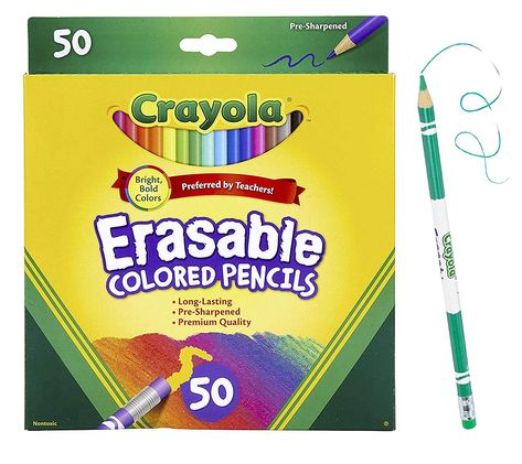 Amazon.com: Crayola Erasable Colored Pencils, Coloring Book Essentials, 50Count, Gift: Toys & Games Erasable Colored Pencils, Cool Erasers, Types Of Pencils, Crayola Colored Pencils, School Supplies For Teachers, Book Essentials, School Supplies List, Colored Pencil Set, Kids Art Supplies