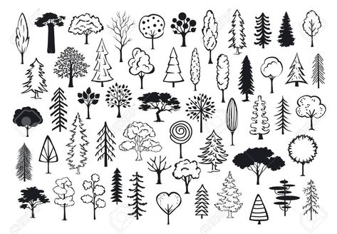 Nature Doodles, Tree Drawing Simple, Logo Tree, Pine Tree Silhouette, Tree Outline, Tree Doodle, Sketch Note, Park Forest, Graphisches Design