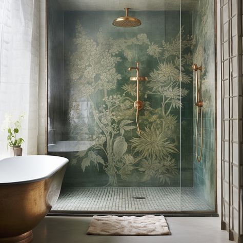 Traditional Chic Interior Design, Modern Gold Bathroom Fixtures, Vanessa Hudgens Bathroom, Ethereal Interior Design, Bathroom Feature Wallpaper, Lux Bathroom Ideas, Fairytale Bathroom, Romantic Bathroom, Luxury Hotel Bathroom