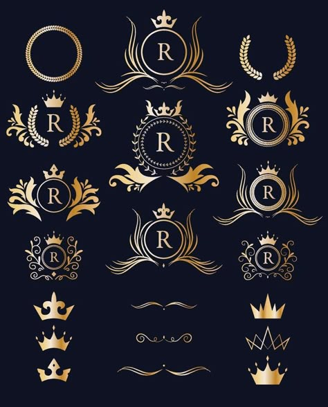 Victorian royal brand logo design collection. Classic luxury logotype. Elegant logo with crown set. Royal Brand Logo, Royal Logo Design Ideas, Royal Branding Design, Rich Logo Design, Logo Crown Design, Royal Logo Design Creative, Crown Logo Design Ideas, Luxury Logo Design Inspiration, Elegant Logo Design Luxury