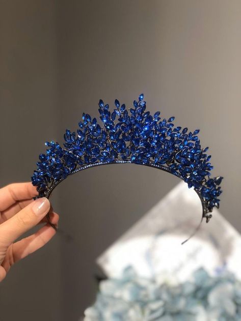 Crystal Crown Tiaras, Spicy Romance, Crown Aesthetic, Crown Headpiece, Blue Quince, Beautiful Tiaras, Princess Jewelry, Blue Crown, Headpiece Jewelry