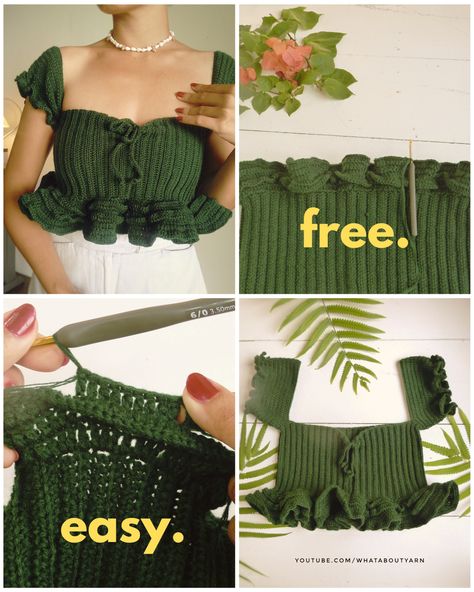 Follow this easy tutorial on YouTube by What About Yarn. Top With Sleeves, Henna Tattoo Designs Simple, Crochet Halter, Crochet Things, Henna Tattoo Designs, Sleeves Top, Easy Tutorial, Ruffle Top, Crochet Fashion