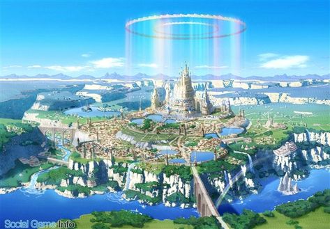 Sky City Fantasy Art, Fantasy Kingdom Cities, Isekai World, Magical Palace, Island Kingdom, Sky Kingdom, Kingdom City, Anime Kingdom, Fantasy World Map