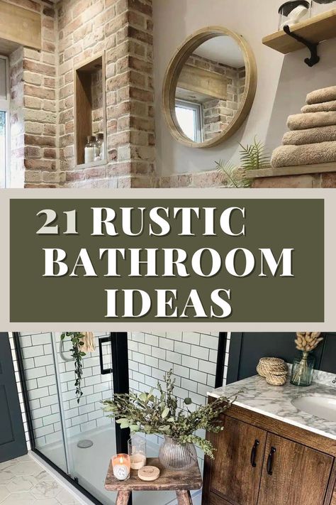 Redefine your small bathroom with our showcase of 21 Gorgeous Rustic Ideas, offering a visual journey into the realm of affordable and stylish spaces. Click now to discover imaginative concepts that promise to make your bathroom a haven of rustic elegance without breaking the bank, and follow us for a continuous source of inspired ideas in crafting small bathrooms that radiate both warmth and budget-friendly charm. Rustic Chic Bathrooms, Farm Style Bathrooms, Small Rustic Bathroom Ideas, Rustic Master Bath, Small Rustic Bathroom, Rustic Bathroom Accessories, Rustic Modern Bathroom, Rustic Powder Room, Brick Bathroom