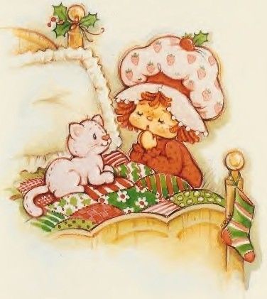 Girl And Her Cat, Strawberry Shortcake, A Girl, Bed, Christmas