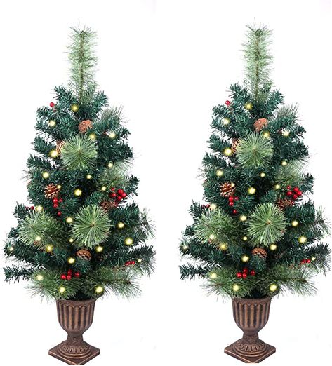 Amazon.com: 2 Pack Christmas Tree,3FT Artificial Christmas Entrance Tree with Ornaments and Lights Battery Oprated,Mini Xmas Trees for Front Door,Pathway, Tabletop, Entryway, Entrance Christmas Decorations : Home & Kitchen Entrance Christmas Decorations, Front Door Pathway, Entryway Tree, Christmas Entrance, Christmas Tree Base, Christmas Entryway, Gift Drawing, Christmas Front Porch, Pine Cone Decorations