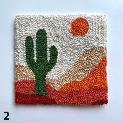 Punch Needle Coaster Handmade Mug Rug Landscape Punch Needle Art Landscape Tufting Coaster - Etsy Turkey Punch Needle Embroidery Patterns, Tufting Coaster, Cactus Crafts, Pencil Colour Painting, Bloom Bar, Punch Needle Art, Coaster Handmade, Punch Needle Coaster, Cactus Craft