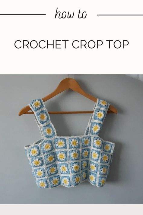 Crochet Daisy Crop Top, Crochet Top Daisy, Crochet Daisy Granny Square Top, Flower Crochet Top Pattern Free, Crochet Top Flower Pattern, Flower Top Crochet Pattern, Granny Square Crochet Pattern Top, Daisy Granny Square Top, Crochet Flower Tank Top