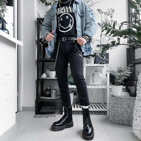 Fashion style street fashion Punk Outfits Men Grunge, Punk Outfits Men, Mens Outfits Streetwear, Men Grunge, Punk Style Outfits, Alt Outfits, Grunge Streetwear, Tomboy Style Outfits, Punk Outfits