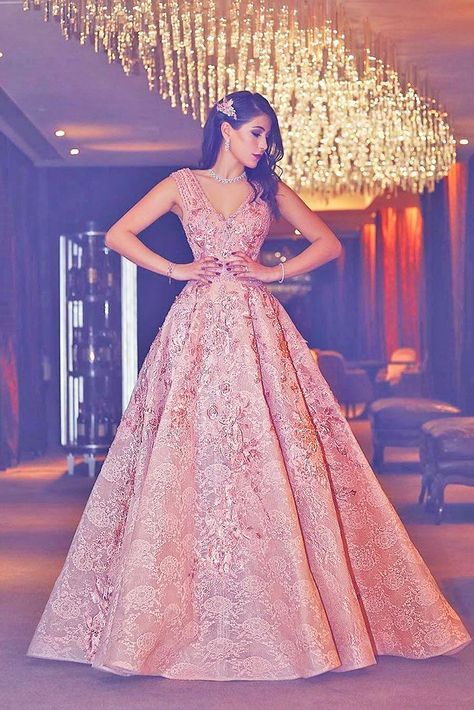 Engagement Dresses For Gorgeous Look ❤ See more: http://www.weddingforward.com/engagement-dresses/ #weddings Engagement Dress For Bride, Engagement Gown, Pink Evening Gowns, Reception Gowns, Engagement Gowns, Flower Prom Dress, Indian Wedding Gowns, Reception Gown, Lace Evening Gowns