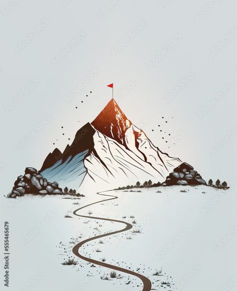 Mountain Path Drawing, Road To Success Illustration, Road To Success, Mountain Drawing, Beautiful Mountains, Image Types, Stock Illustration, Vision Board, Design Ideas