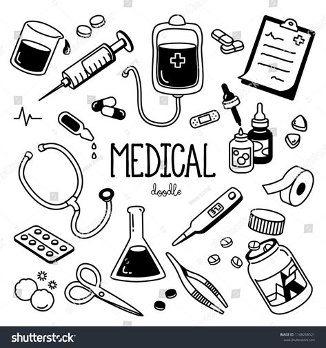 medical Doodle.Hand drawing styles for midical and health care items. #Ad , #Affiliate, #Hand#drawing#medical#Doodle Hand Drawing Styles, Medical Doodles, Medical Clip Art, Aesthetic Medical, Tato Flash, Medical Drawings, Music Doodle, Doctor Drawing, Tea Labels