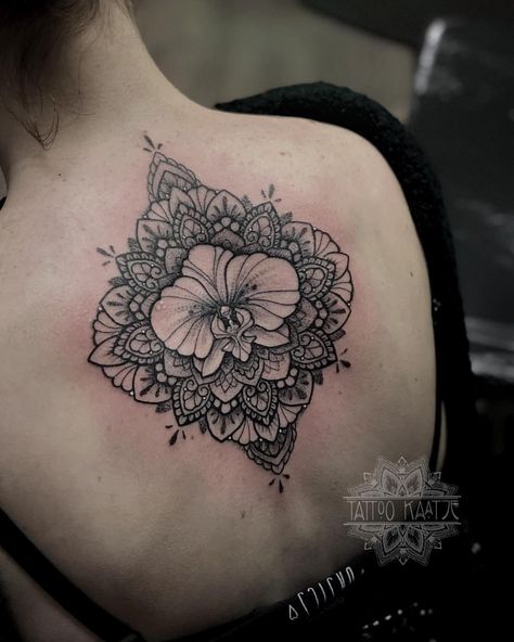 Orchid tattoo dotwork mandala Orchid Mandala Tattoo, Orchid Tattoos, Mandela Tattoo, Dotwork Mandala, Mandala Tattoo Sleeve, Unique Tattoo Ideas, White Tattoos, Tattoo Me, Tattoo Dotwork