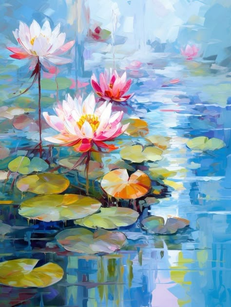 Water Lilies Art, Water Lilies Painting, Pond Painting, Lotus Flower Art, Lotus Painting, Lily Painting, 수채화 그림, Flower Art Painting, Dreamy Art