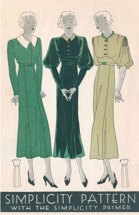 Simplicity and a Vintage Set of Sleeves Dress Variations, 1930s Dress Pattern, Dress Pattern Vintage, Era Dresses, Artist Block, 39 Steps, 1930 Fashion, Sewing Vintage, 1930s Style