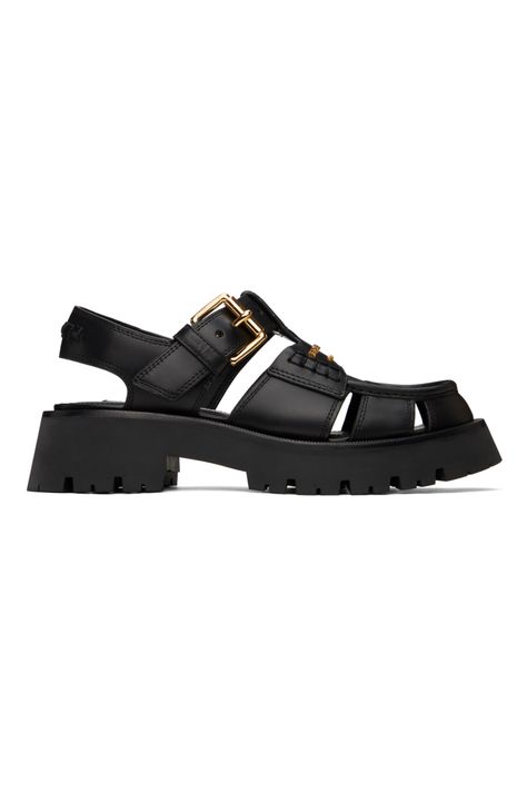 Alexander Wang: Black Carter Cage Sandals | SSENSE Cage Sandals, Caged Sandals, Alexander Wang, Leather Heels, Flat Sandals, Patch Logo, Ankle Strap, Calf Skin, Clothing Accessories