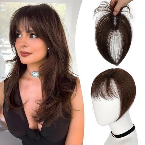 Amazon.com : FELENDY Clip in Bangs, 360° 3D Cover Hair Topper with Bangs, Wipsy Bangs Hair Clip Fake Bangs Fringe Hair Extensions, Synthetic Clip on Bangs with Temples Hairpieces for Women Medium Brown : Beauty & Personal Care Clip On Bangs, Clip In Bangs, Fake Bangs, Fringe Hair, Cover Hair, Bangs Fringe, Hairpieces For Women, Hair Topper, Fringe Hairstyles