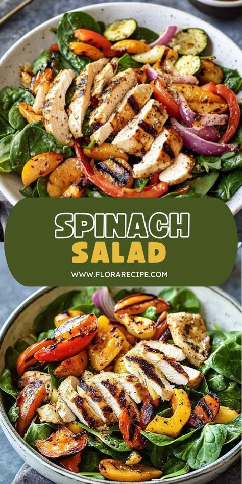 Fresh, vibrant, and packed with goodness! 🌿🥗 This Spinach Salad is the perfect healthy choice for lunch or dinner. Customize it with your favorite toppings like grilled chicken, nuts, or a tangy vinaigrette. Quick to prepare and oh-so-delicious, it’s the ultimate nutrient-packed meal for any day of the week. #SpinachSalads #HealthyGreens #QuickSalads #LowCalorieMeals #FreshAndHealthy #EasyRecipes Grilled Chicken Spinach Salad, Salads With Spinach, Spinach Salad Recipes Easy, Healthy Spinach Salad, Healthy Spinach Recipes, Easy Spinach Salad, Chicken Spinach Salad, Flavorful Chicken Recipes, Spinach Salads