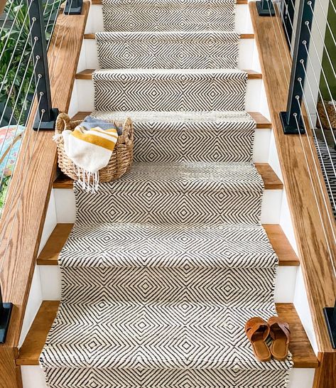 Slippery Stairs, Striped Stair Runner, Small Sitting Area, Staircase Runner, Stair Rods, Treads And Risers, Trellis Rug, Porch And Balcony, Stair Runners