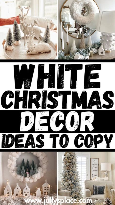 white christmas decor, white christmas decor ideas, neutral christmas decor, christmas decor ideas Winter Mantel Decorating Ideas, Neutral Christmas Decor Ideas, Neutral Winter Decor, White Christmas Decor Ideas, Neutral Holiday Decor, Winter Wonderland Decorations, Christmas Decorations Centerpiece, Christmas Staircase, Fun Christmas Party Games