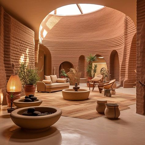 Minimalist Building Architecture, Desert Modern House Interior, Desert Oasis Architecture, Minimalist Desert Home, Desert House Aesthetic, Desert Architecture Concept, Arabic Home Design, Earthy Architecture, Modern Moroccan Interior Design