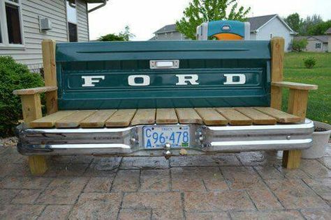 Ford Tailgate bench with bumper by TailgateGuy on Etsy Truck Tailgate Bench, Tailgate Bench, Car Parts Decor, Car Part Furniture, Truck Tailgate, Automotive Furniture, Car Furniture, Automotive Decor, Ford Truck