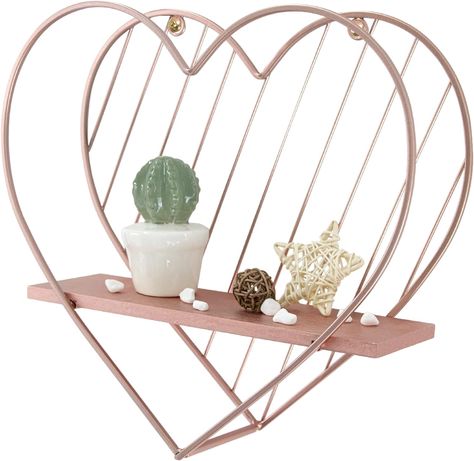 Afuly Rose Gold Floating Shelves Wall Mounted Metal Heart Design Small Storage Pink Display Shelf Bedroom Bathroom Living Room Gift Decor for Christmas Love Shelf, Small Storage Shelves, Black Wall Shelves, Small Wall Shelf, Shelf Bedroom, Pink Room Decor, Small Shelf, Wall Hanging Shelves, Floating Wall Shelves