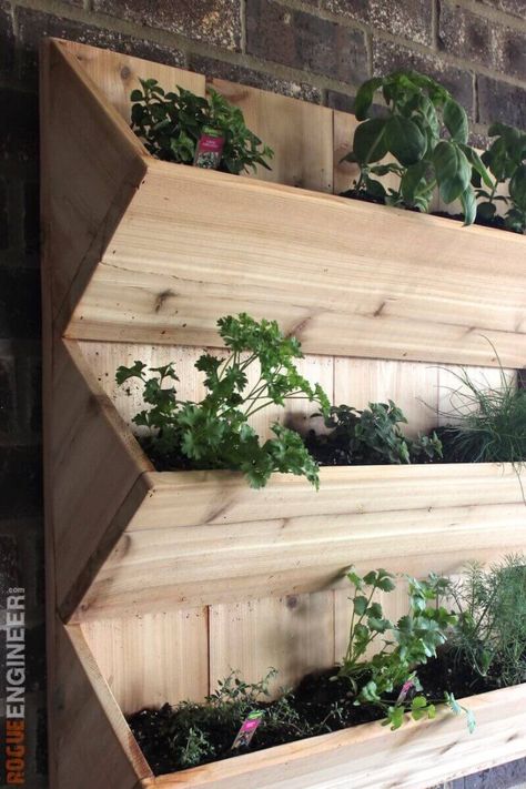 Cedar Wall Planter { Free DIY Plans } Rogue Engineer Plan Potager, Garden Wall Planter, Plantarea Legumelor, Herb Garden Wall, Diy Wall Planter, Cedar Walls, Fence Planters, Vertical Vegetable Garden, Small Vegetable Gardens