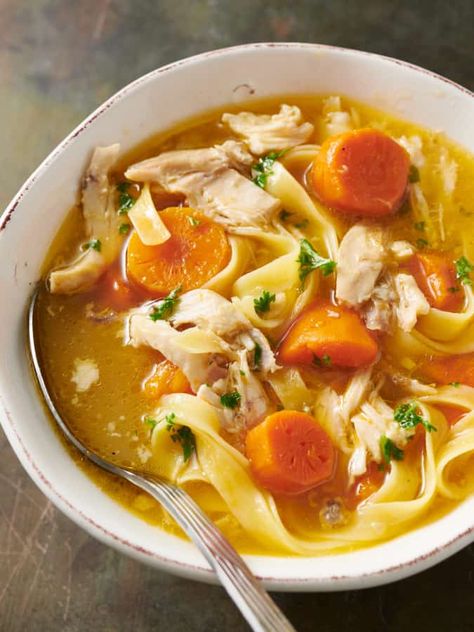 Turmeric Chicken Noodle Soup - Patricia Bannan, MS, RDN Turmeric Chicken Noodle Soup, Chicken Noodle Soup With Turmeric, Organic Chicken Noodle Soup, The Best Chicken Noodle Soup, Best Chicken Noodle Soup, Turmeric Soup, Turmeric Chicken, What Can I Eat, Garlic Soup